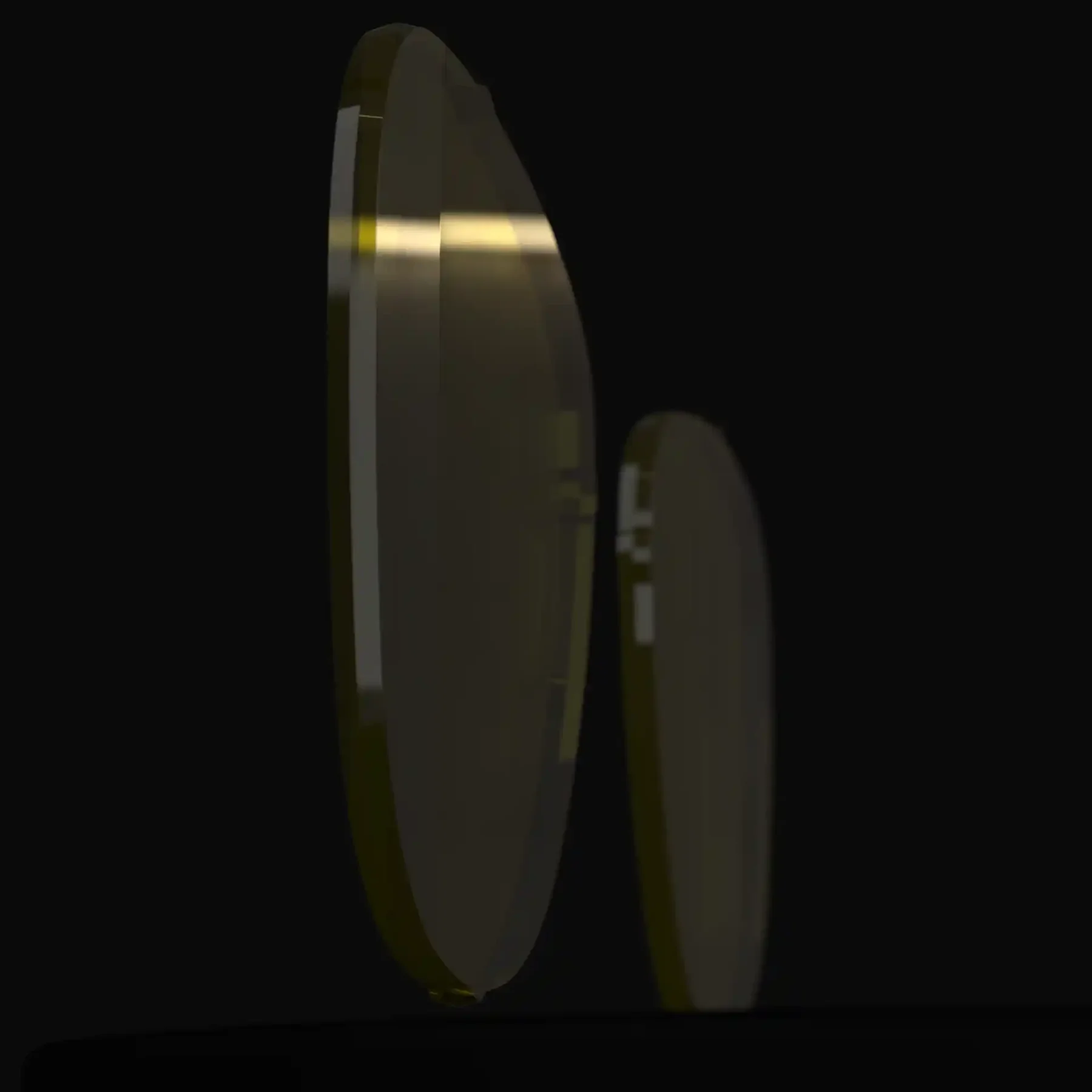 The Night Lens — three-quarter profile, edge thickness and tint visible.