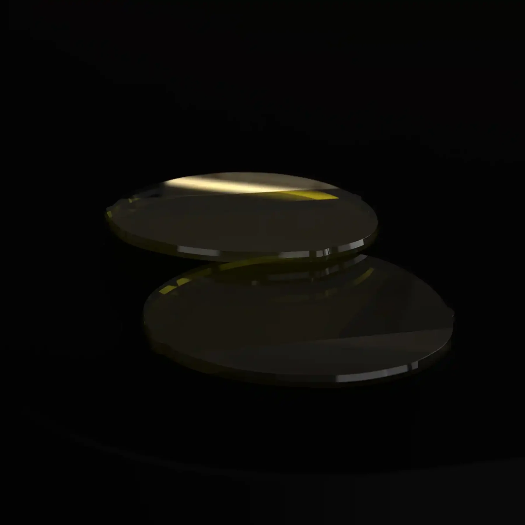 HINDSIGHT Night Lens — pair of after-dark amber lenses, semi-transparent mirrored rear-view zone.